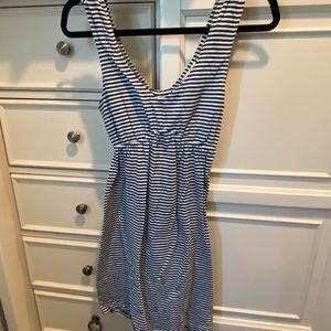 Navy blue and white striped dress.